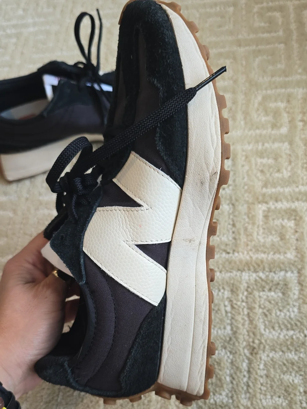 New Balance Women's Black, Cream & Brown Retro-Style Sneakers, Size 8